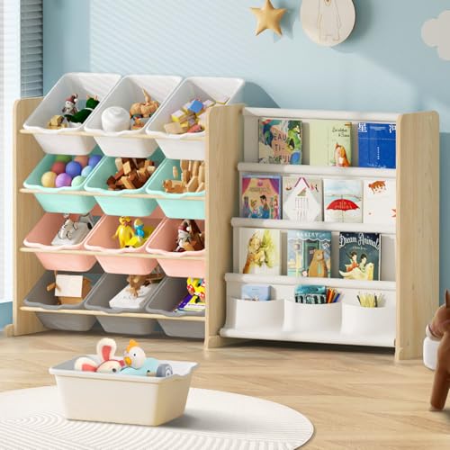 12 Bin 4 Shelf Toy Storage Organizer with Bookshelf P521