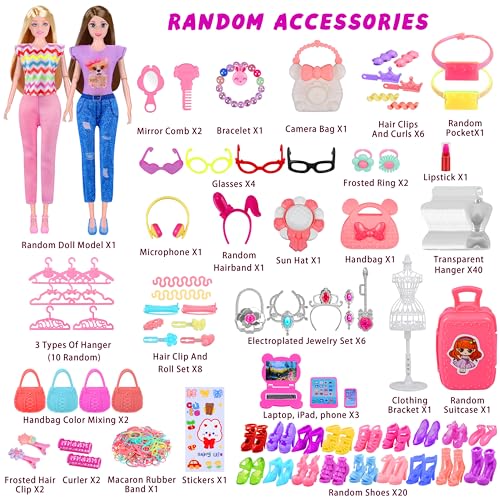 342 Pcs Doll Clothes and Accessories with Doll, Princess Gowns, Fashion Dresses, Top, Pants, Swimsuits, Shoes, Hangers and Other Accessories, Doll Playset Dress up Toy B7791