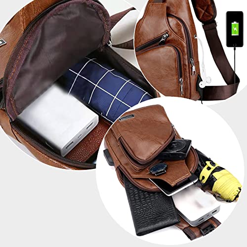 Waterproof Leather Crossbody Sling Bag with USB Charging T4131