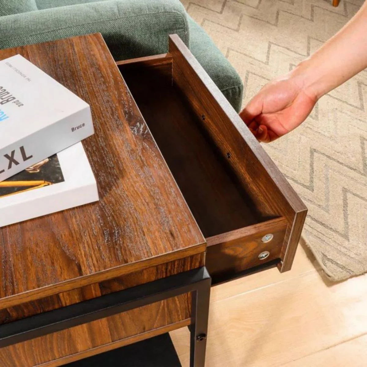 Brown End Table with Storage Drawer and Cat Resting Seat F810833