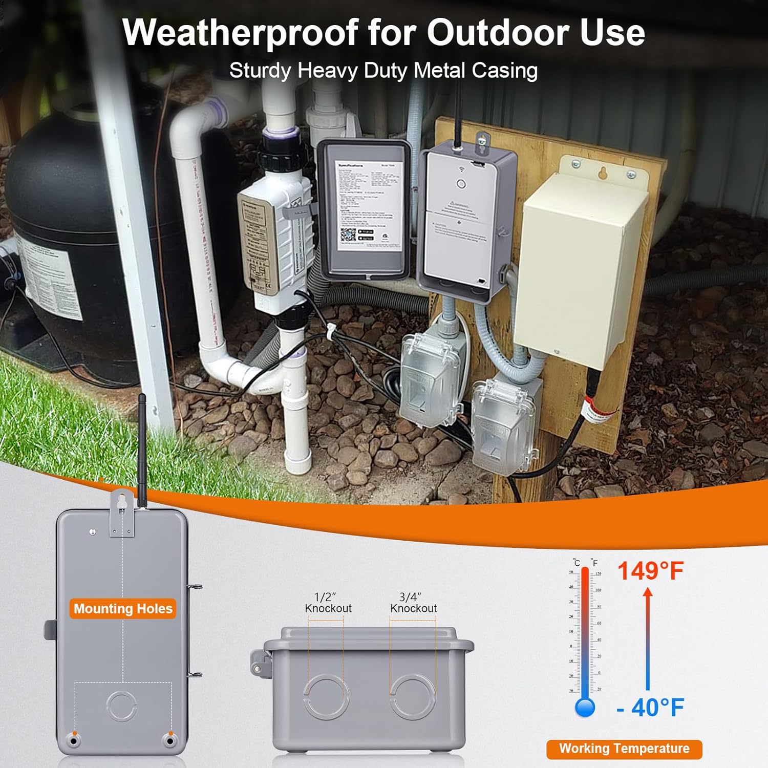 WiFi Smart Pool Timer, 40 AMP, Outdoor Heavy Duty Metal Casing J644138
