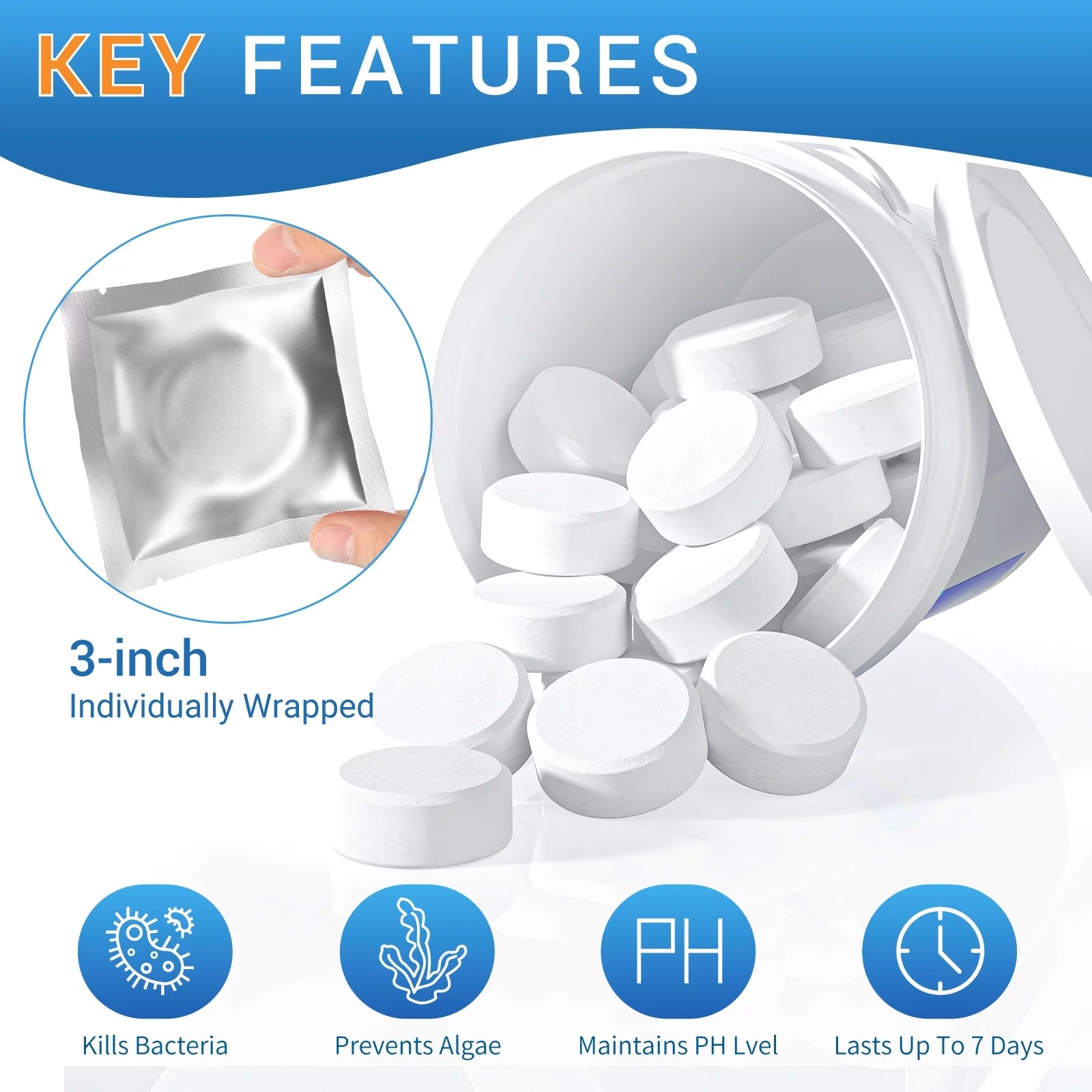 3" Inch Individually Wrapped Chlorine Tablets 8LB K293886