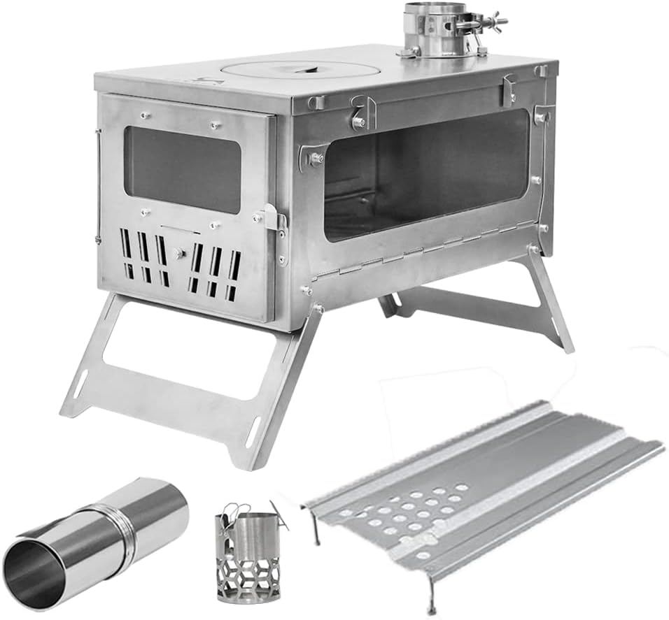 15inch Wood Burning Stove Folding Portable with 9.84ft Pipes Z530