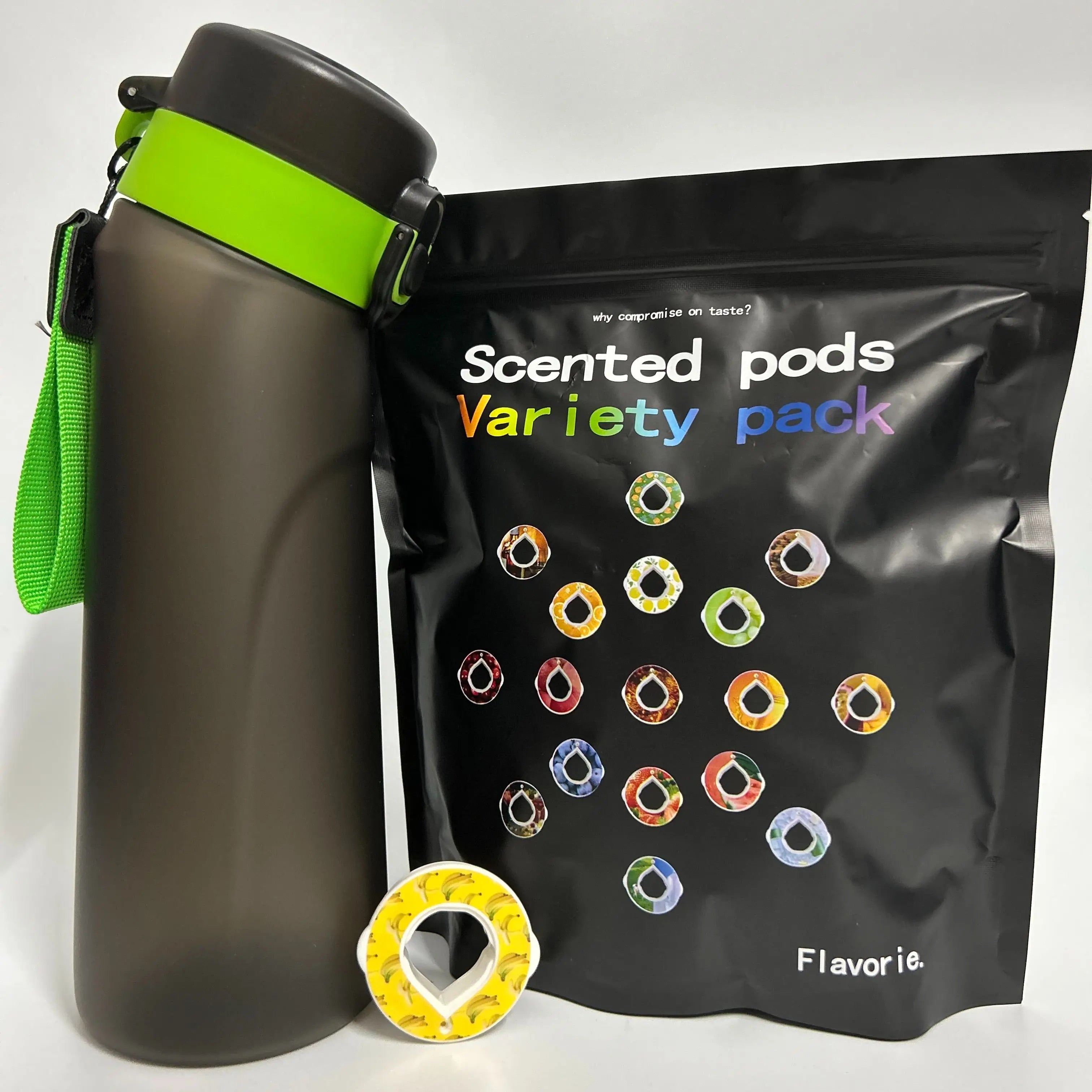 750ml Green Water Bottle with Flavor Pods and Straw F336