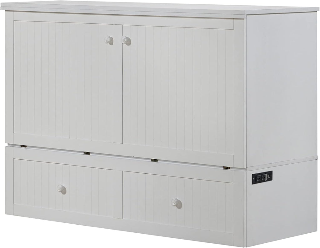 White Queen Murphy Cabinet Chest Bed with Charging Station 6 Inch H4763