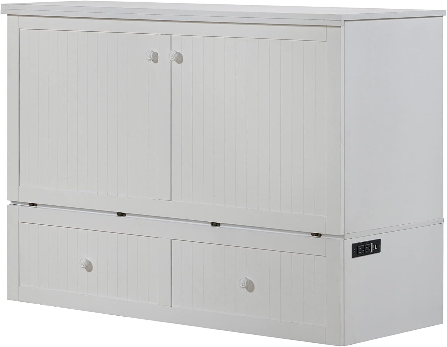 White Queen Murphy Cabinet Chest Bed with Charging Station 6 Inch H4763