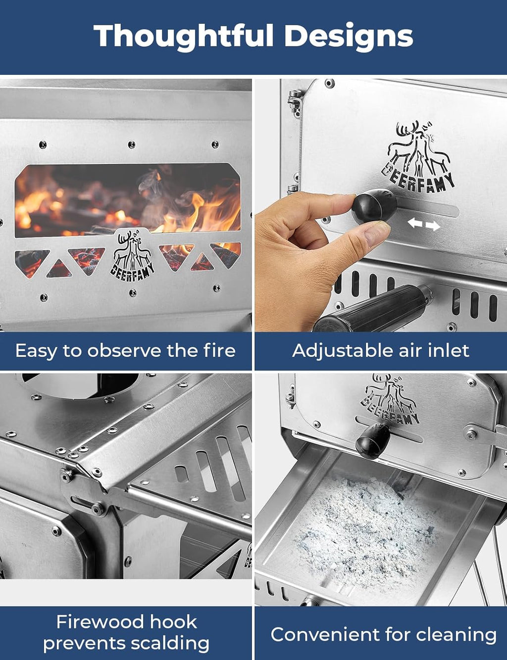 Portable Stainless Steel Tent Stove with 6 Chimney Pipes X1179
