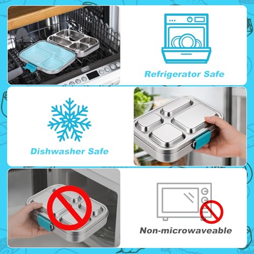 Stainless Steel 4 Compartment Bento Box with Stainless Steel Lid J59295