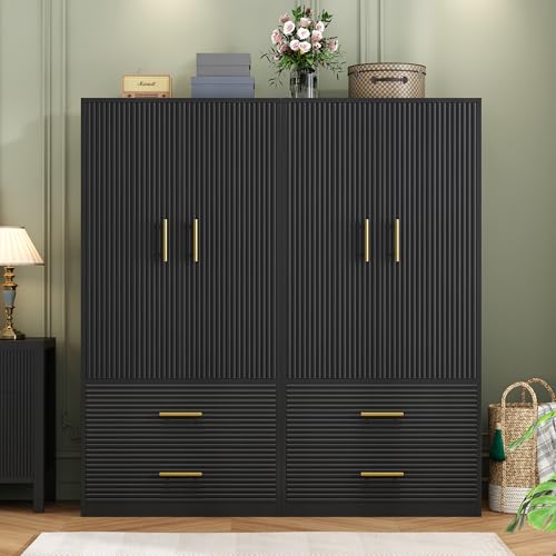 White Freestanding Wooden Armoire with 2 Drawers and Hanging Rod B94229
