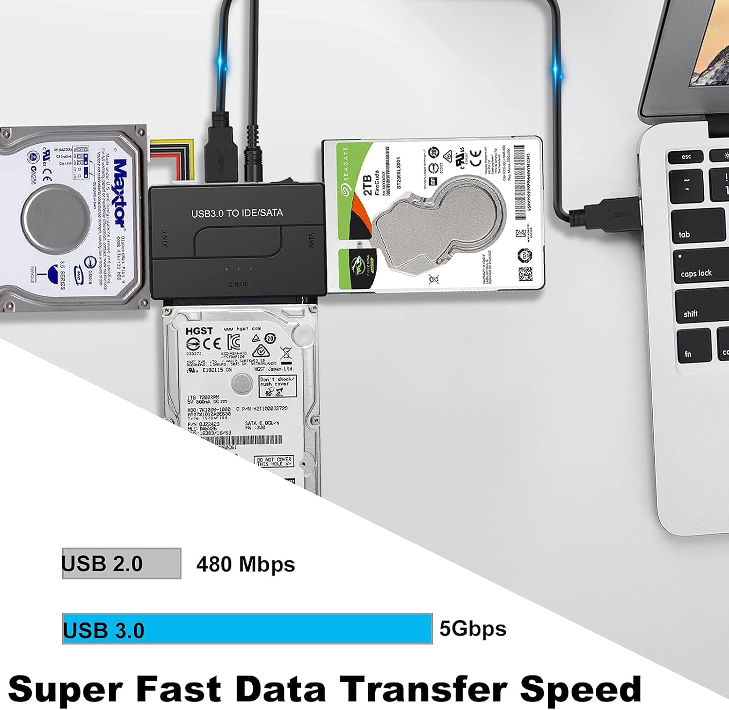 SATA IDE to USB 3.0 Adapter for 2.5 3.5-Inch HDD SSD with 12V 2A Power Supply Pack of 2 D218874