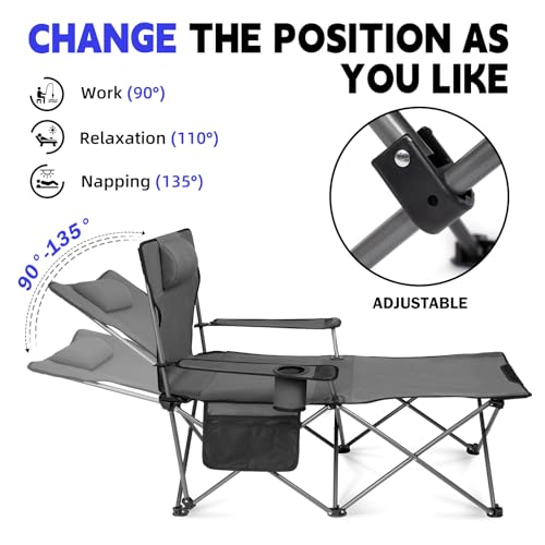 Folding Reclining Camping Chair with Footrest Cup Holder I5856