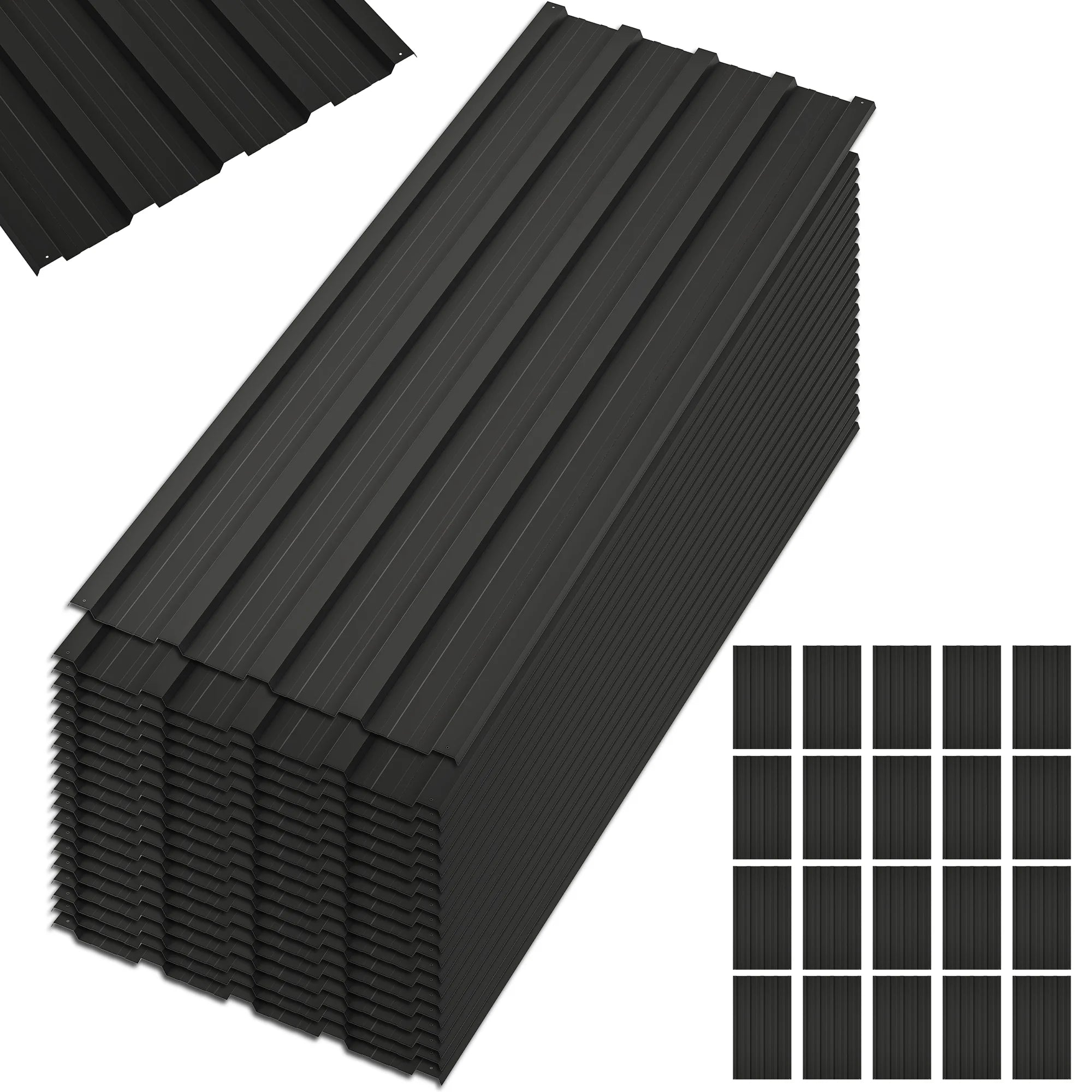 20 Pcs Galvanized Metal Roof Panels Black N132