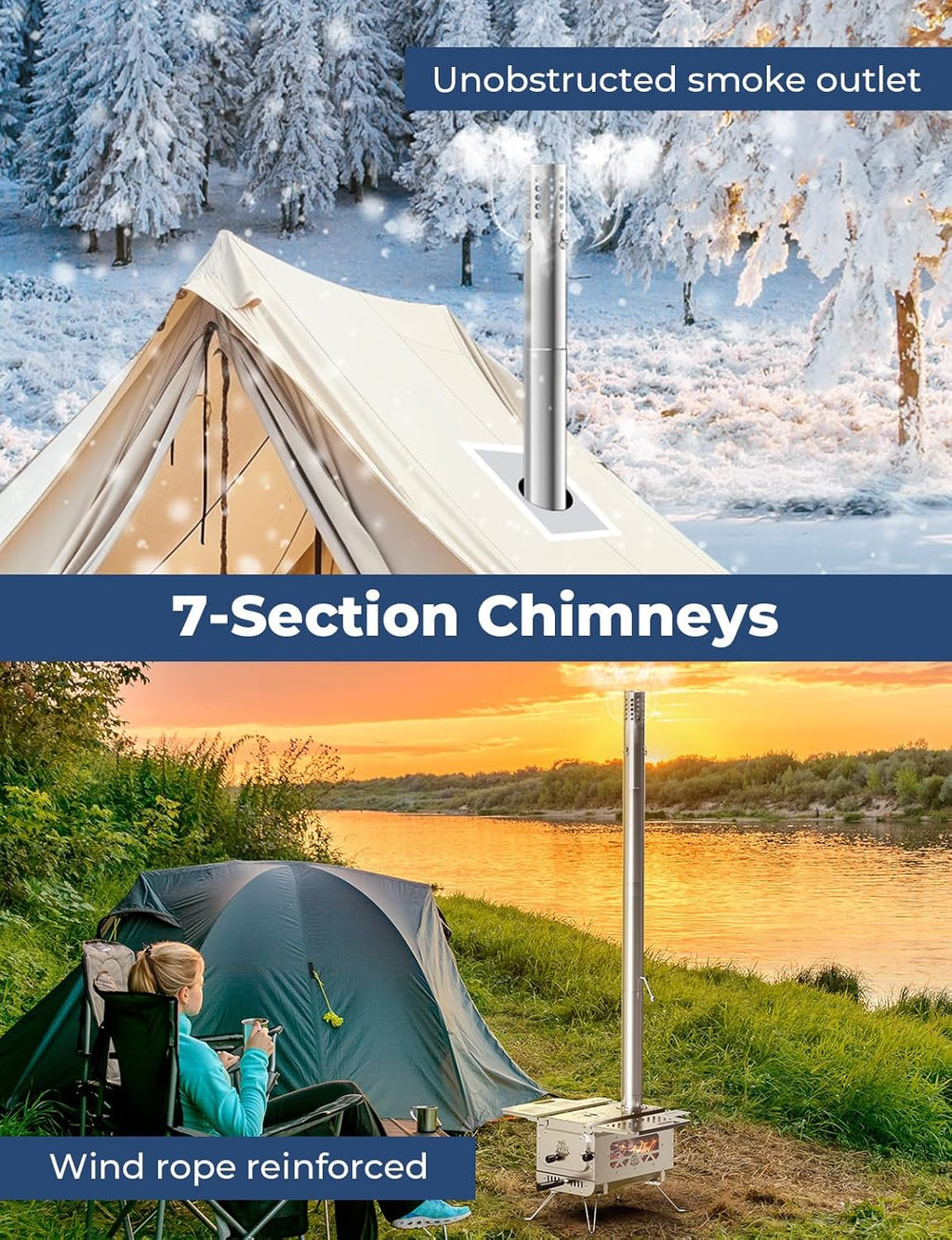 Portable Stainless Steel Tent Stove with 6 Chimney Pipes X1179