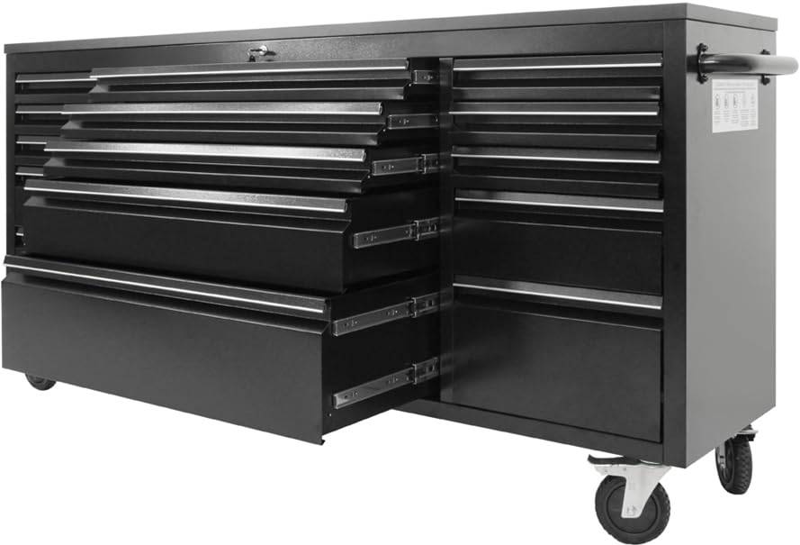 Black 72 in Rolling Tool Chest with Drawers Mobile Tool Cabinet E689