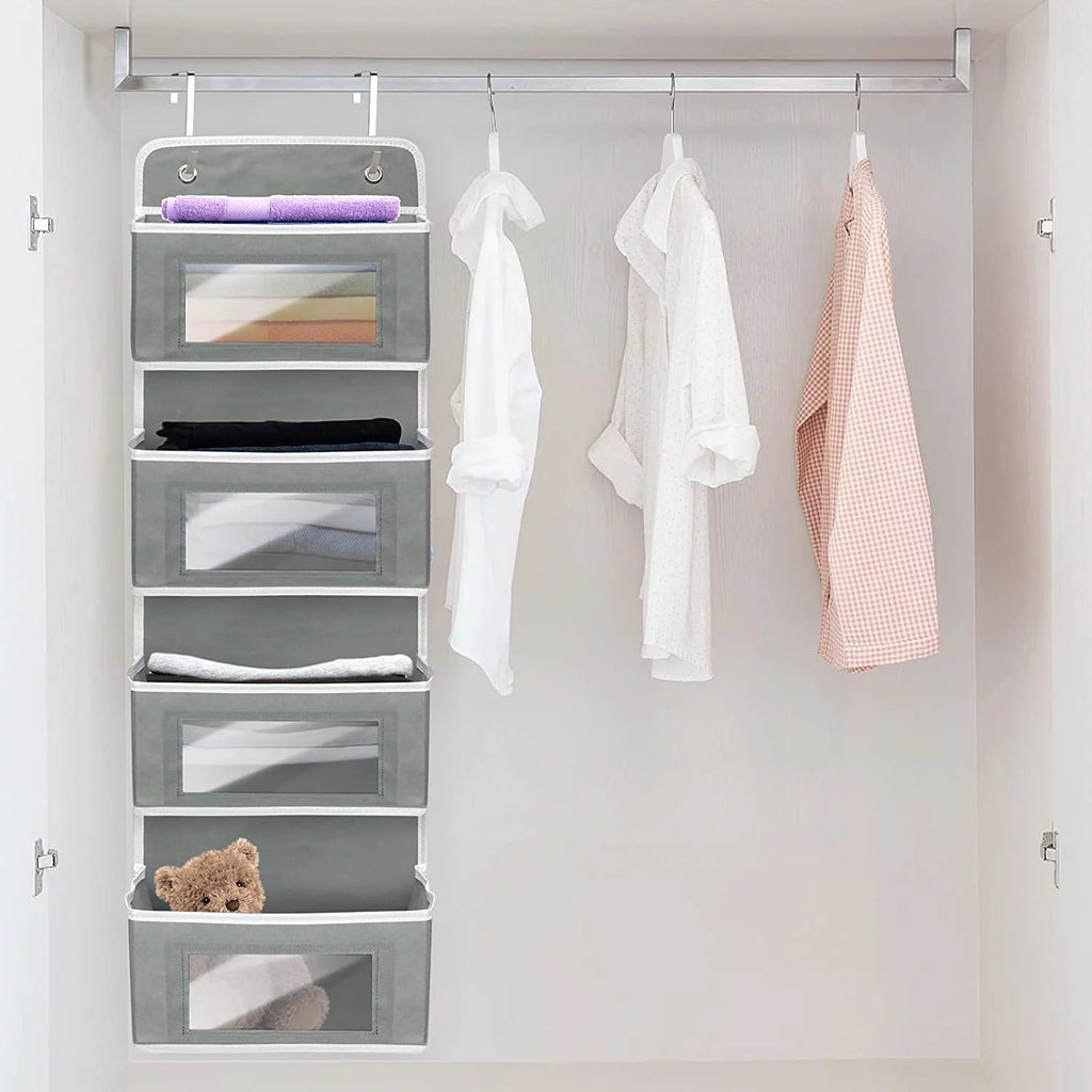 2 Pack 4-Shelf Over Door Hanging Organizer, Grey PVC K4876