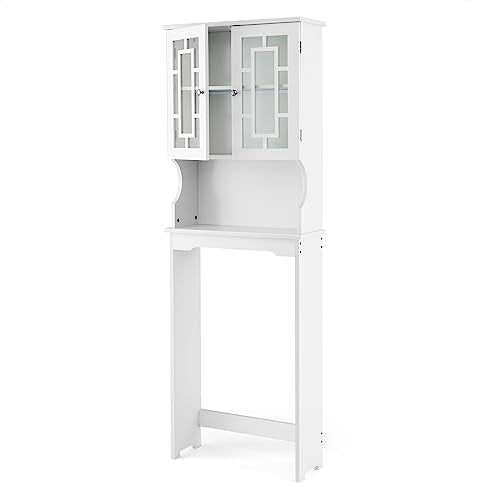 Gray Wooden Over The Toilet Storage Cabinet with Double Doors and Adjustable Shelf G427