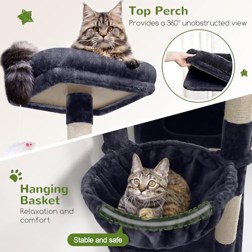 81-inch Tall Dark Grey Cat Tower with 3 Cat Condos and 8 Scratching Posts G483654