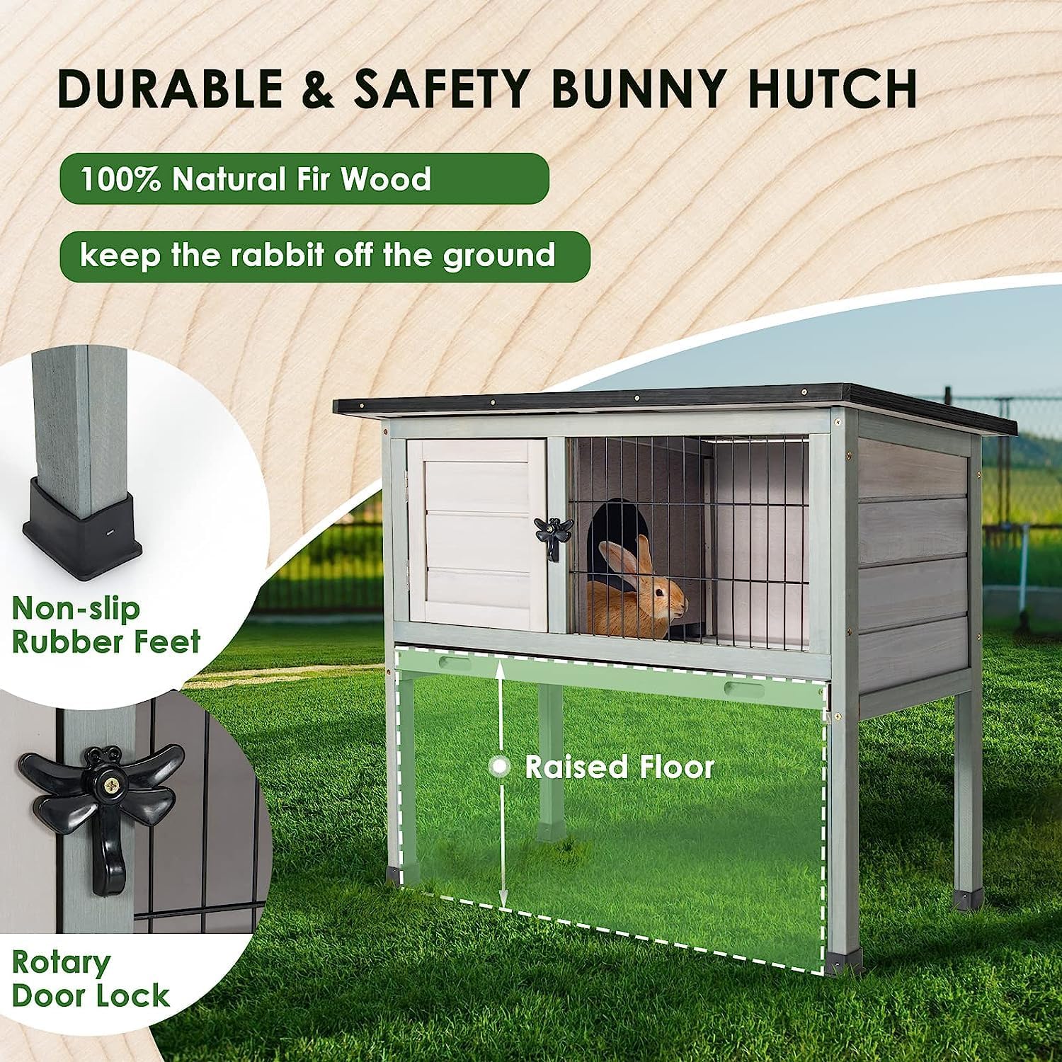 Elevated Wooden Rabbit Hutch with Pull-Out Tray B790345