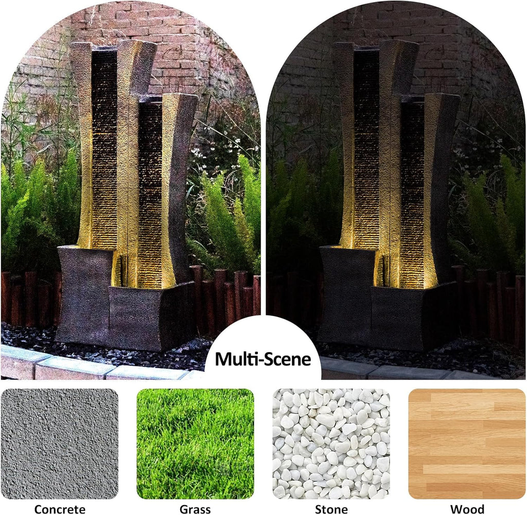2-Curved Column Floor-Standing Water Fountain with Led Lights 39.76” H G47954