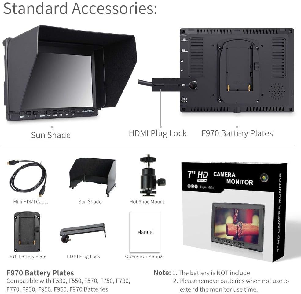 7 Inch 1280x800 IPS Field Monitor with Sunshade S926441