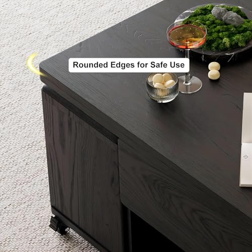 Black Lift-Top Coffee Table with Hidden Storage, 4 Stools and Lockable Wheels Q566720