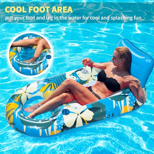 Heavy Duty Inflatable Pool Float with Cup Holder Backrest O431669