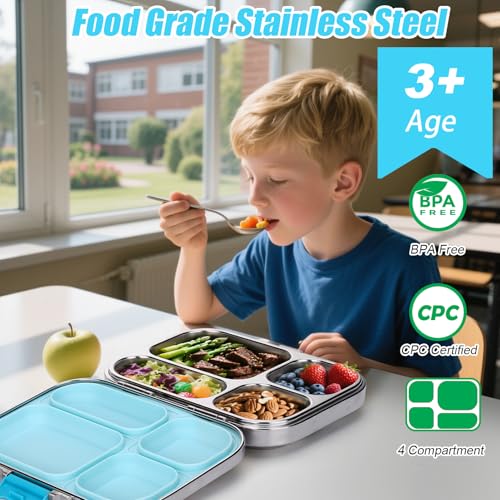 Stainless Steel 4 Compartment Bento Box with Stainless Steel Lid J59295