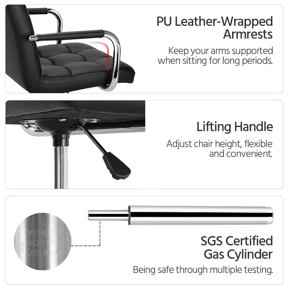 Black Faux Leather Swivel Office Chair with Wheels P2907