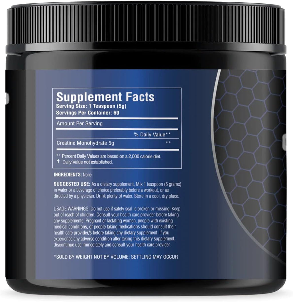 100% Pure Creatine Monohydrate Powder, 300 Grams, 60 Servings C413