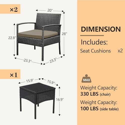 Brown 3 PCS Rattan Conversation Chairs Set Q3040