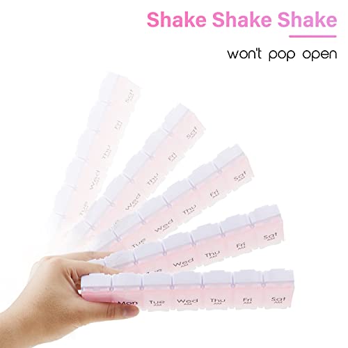 Large 7 Day Pill Organizer 2 Times a Day, AM PM Pill Box, 14 Dividers Vitamin Holder with Push Button Q52411