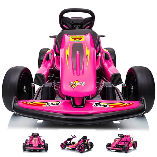 24V Electric Go Kart with 400W Motors, EVA Tires, Max Speed 8.1 MPH, Rose Red J782