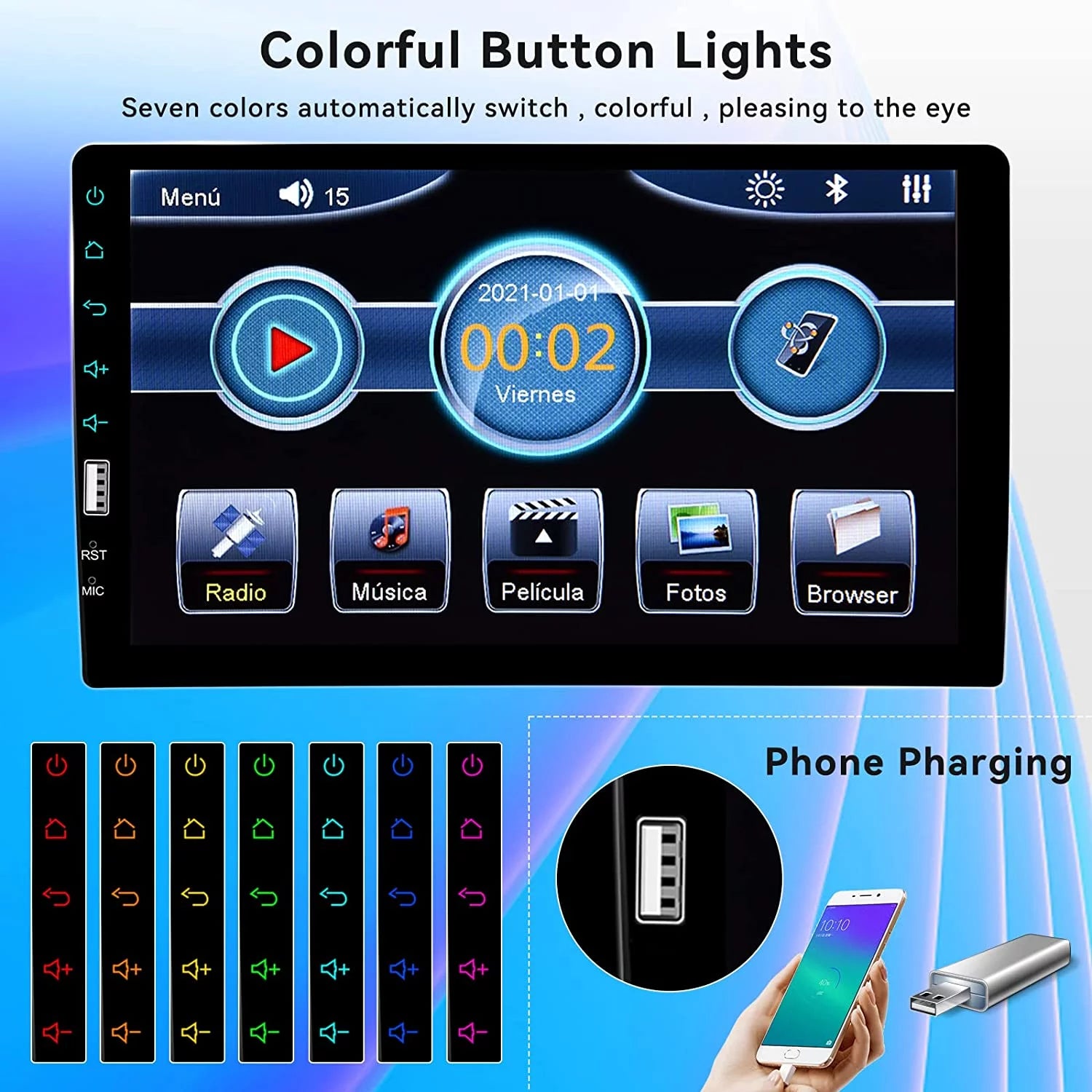 Single 1 Din 9'' Car Stereo HD Touch Screen Car MP5 Player Car Radio Audio Bluetooth Mirror Link USB FM Function with Microphone & Rearview Camera W44068
