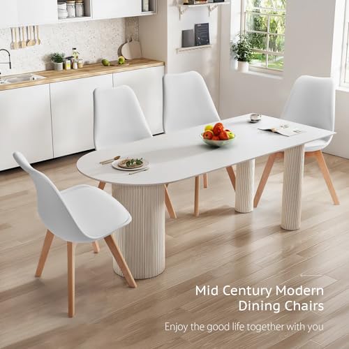White PU Leather Dining Chairs Set of 4 with Wood Legs J266902