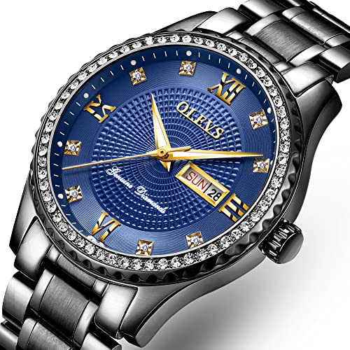 Golden Big Dial Quartz Analog Watch with Day Date Calendar and Stainless Steel Band F789398