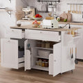 Kitchen Island on Wheels with Storage, Drop Leaf, Power Outlet, Trash Can Storage, Spice Rack, Towel Rack, Drawers L944