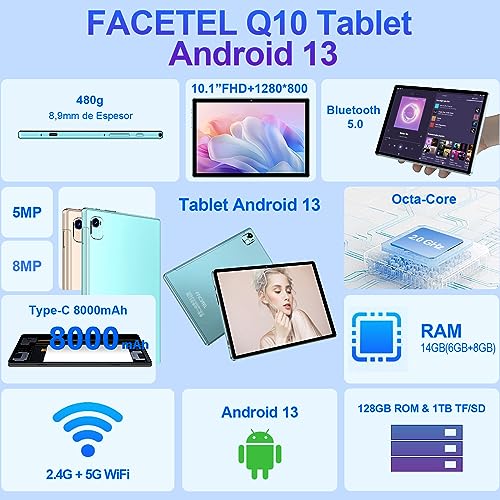 11 Inch Android Tablet with 16GB+256GB+1TB Expand, 8600mAh, Octa-Core 2.0 GHz, 5G WiFi, Dual Camera, Bluetooth 5.0, HD Screen with Keyboard Mouse - Grey Z94037