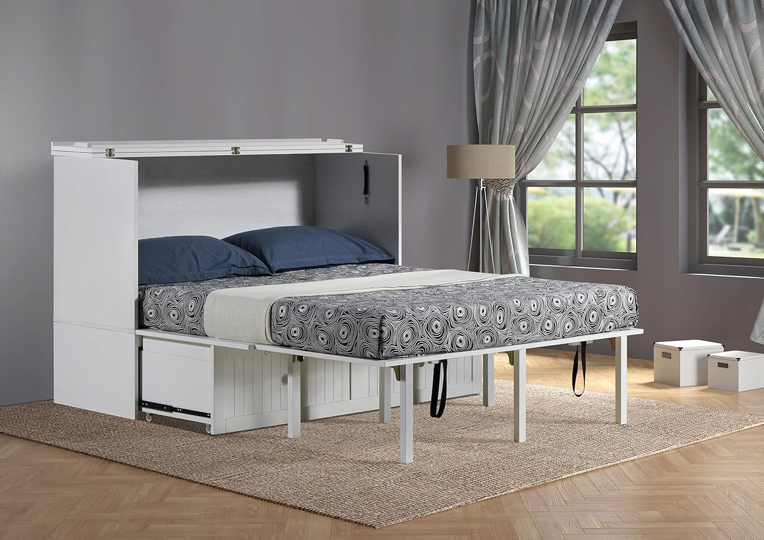 White Queen Murphy Cabinet Chest Bed with Charging Station 6 Inch H4763