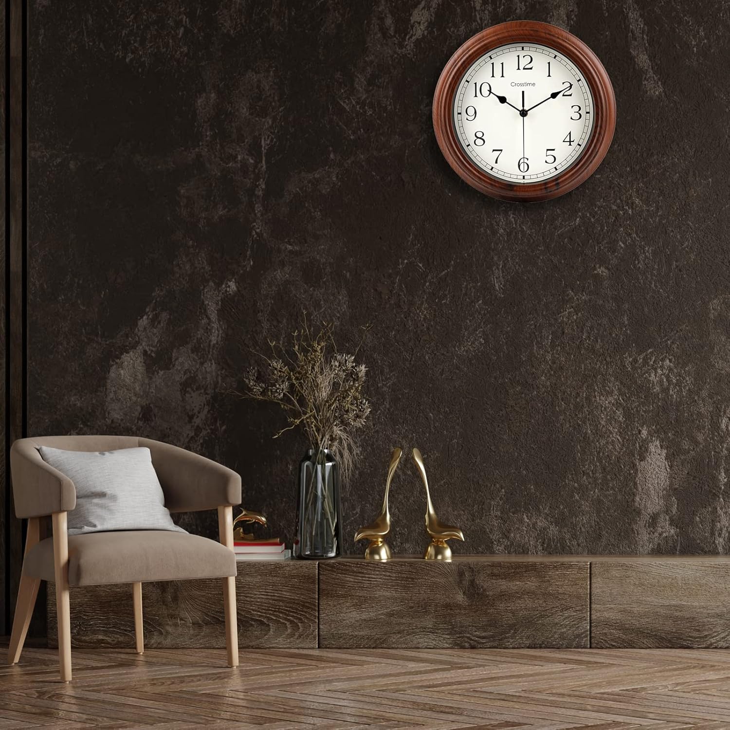 Brown 12 Inch Silent Non-Ticking Simulated Wood Wall Clock W12289