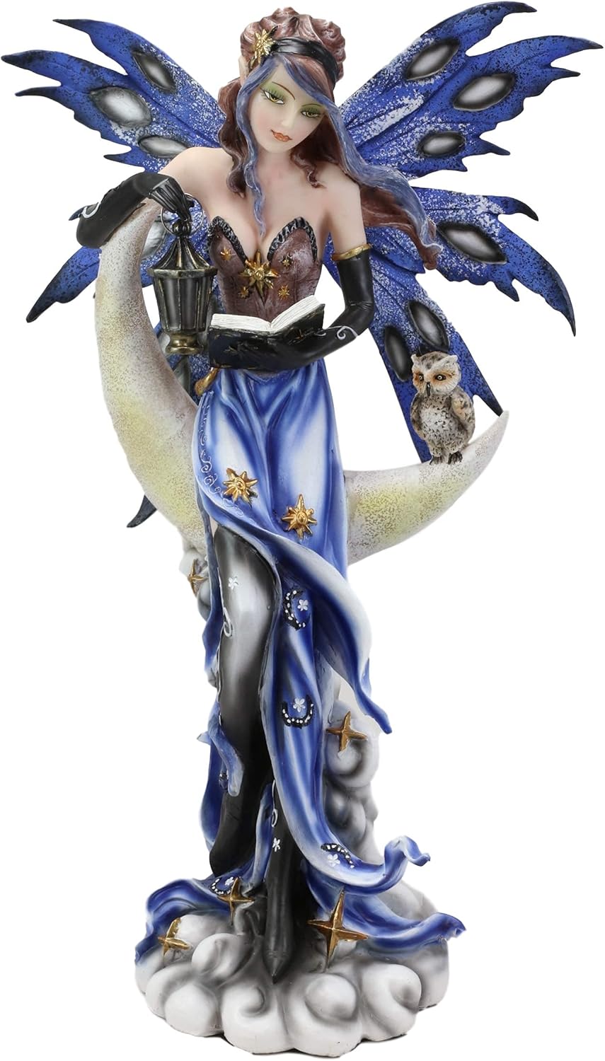 14" Tall Fairy Statue with Lantern and Owl D320