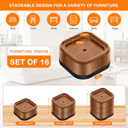 4 Pack Adjustable Black Furniture Risers 1 Inch I4542