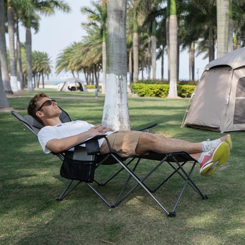 Folding Reclining Camping Chair with Footrest Cup Holder I5856