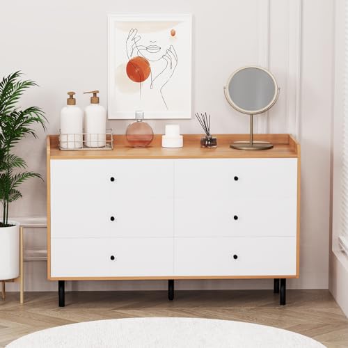 White 6 Drawer Wood Dresser with Black Knobs S632334