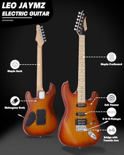 39" Full Size ST Style Electric Guitar Starter Kit with SSH Pickup, 5W Portable Amp, Tuner, Gig Bag, Strap & Accessories V194988