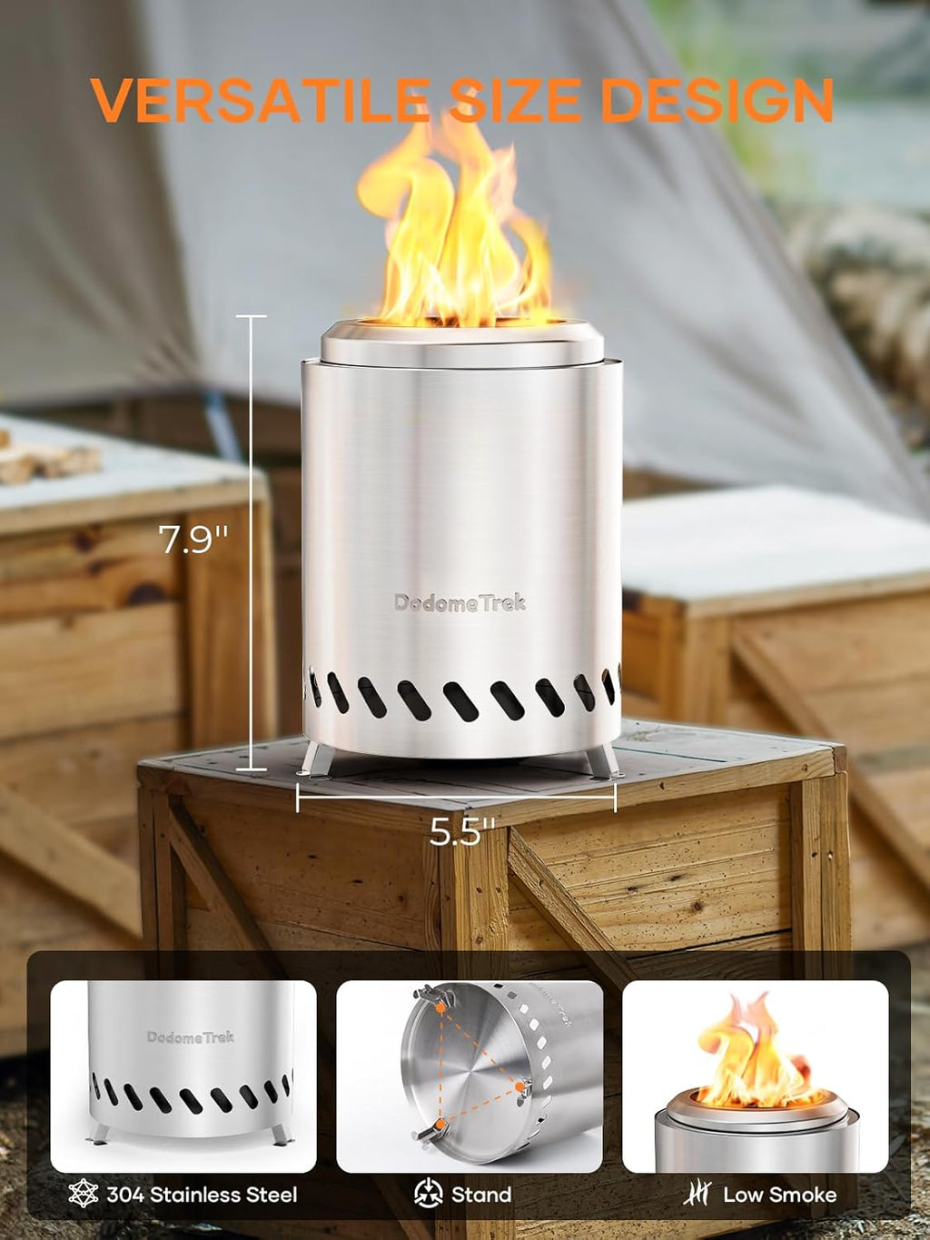 Silver Stainless Steel Tabletop Fire Pit with Travel Bag B38785