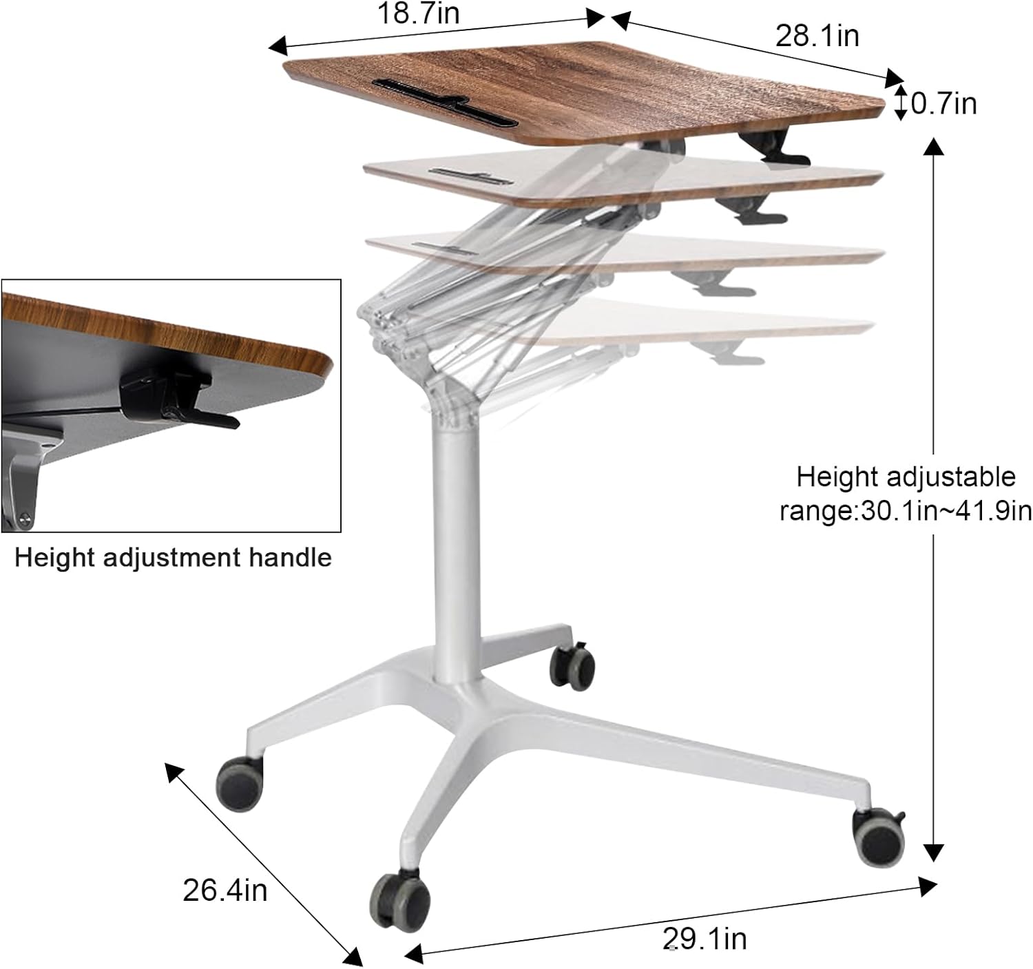 Adjustable Height Rolling Laptop Stand Desk with Wheels A54630