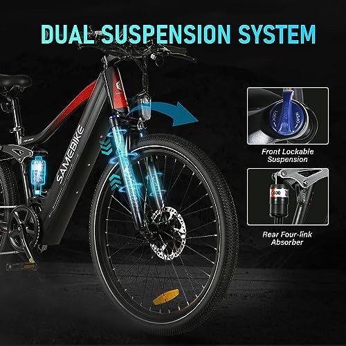 Electric Bike 750W 28MPH Full Suspension 26 inch Ebike 48V 14Ah Battery 7 Speed Electric Bicycle with LCD Color Display I185768