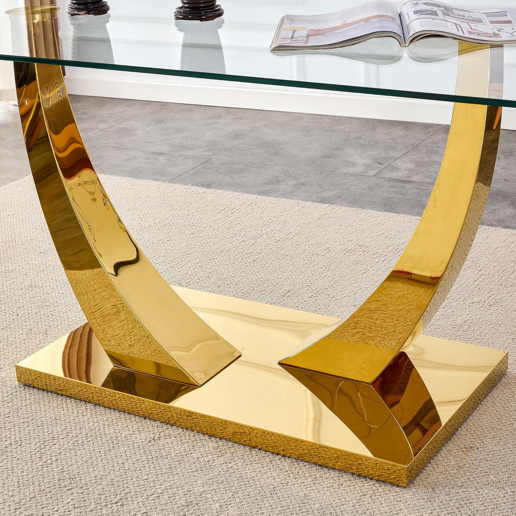 Contemporary Glass Top Rectangular Dining Table with Stainless Steel Base V795