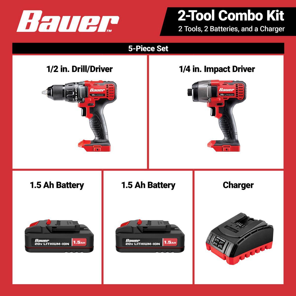 20V Cordless Drill and Impact Driver Kit with 2 Batteries and Charger O29680