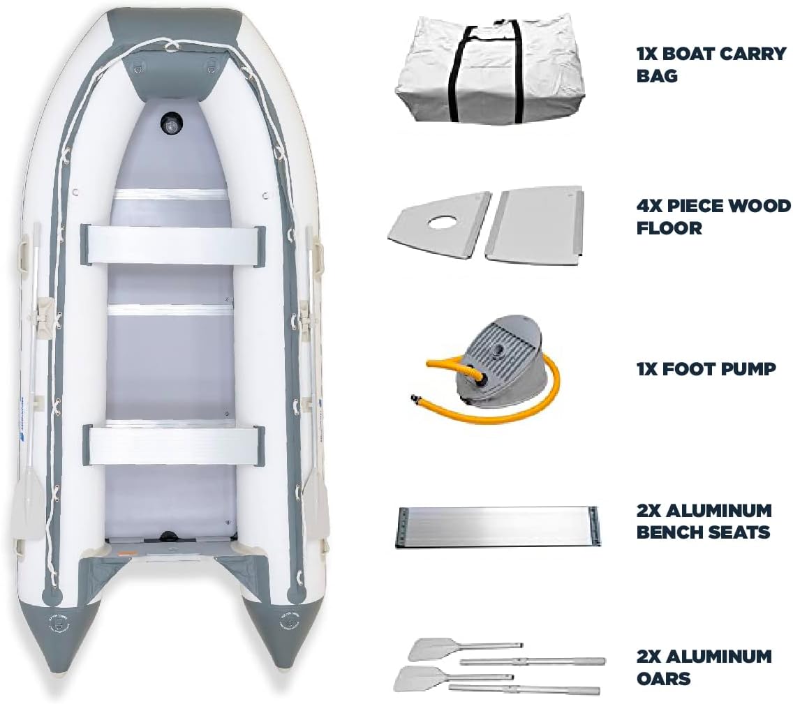 12ft 6in Inflatable Dinghy Boat Tender - 6 Person - 20 Horsepower, White/Gray L953